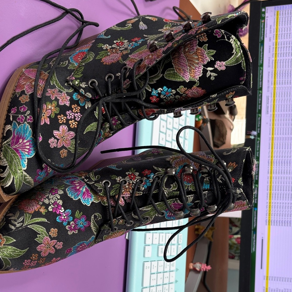 Floral Lace-Up Women's Boots Beautiful and Rare- never worn